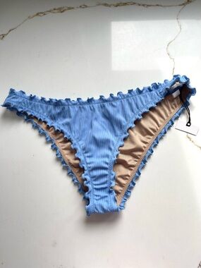 Shade & Shore Blue Ruffle Trim Bikini Bottom small